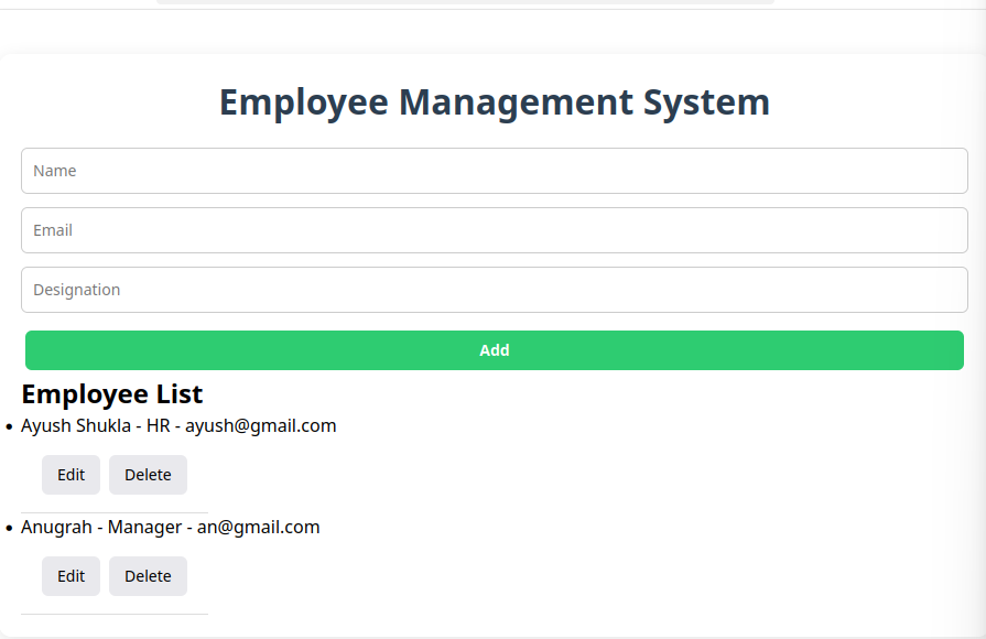 Screenshot of Employee Management System Dashboard